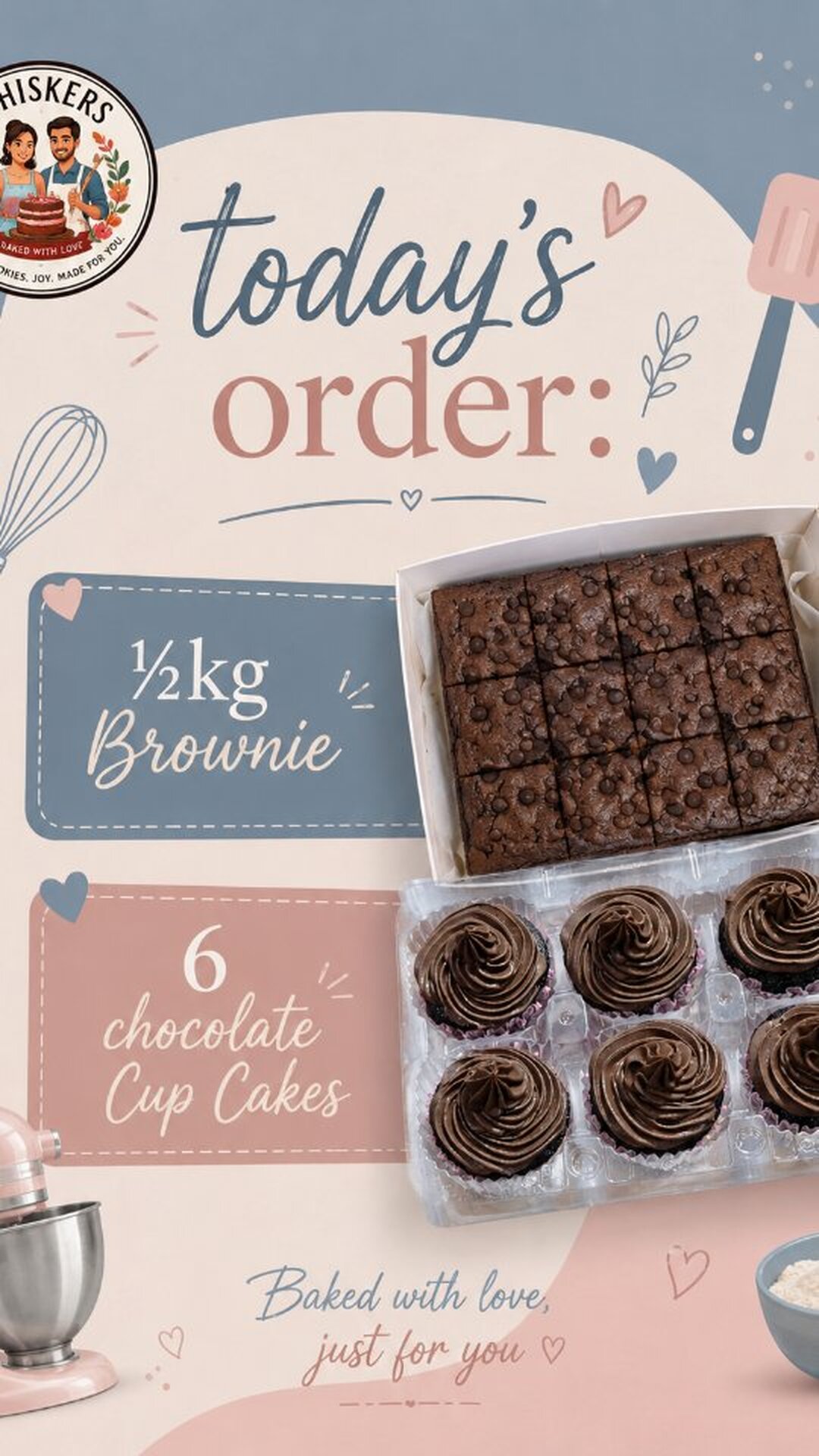 Half kg brownie and six chocolate cupcakes